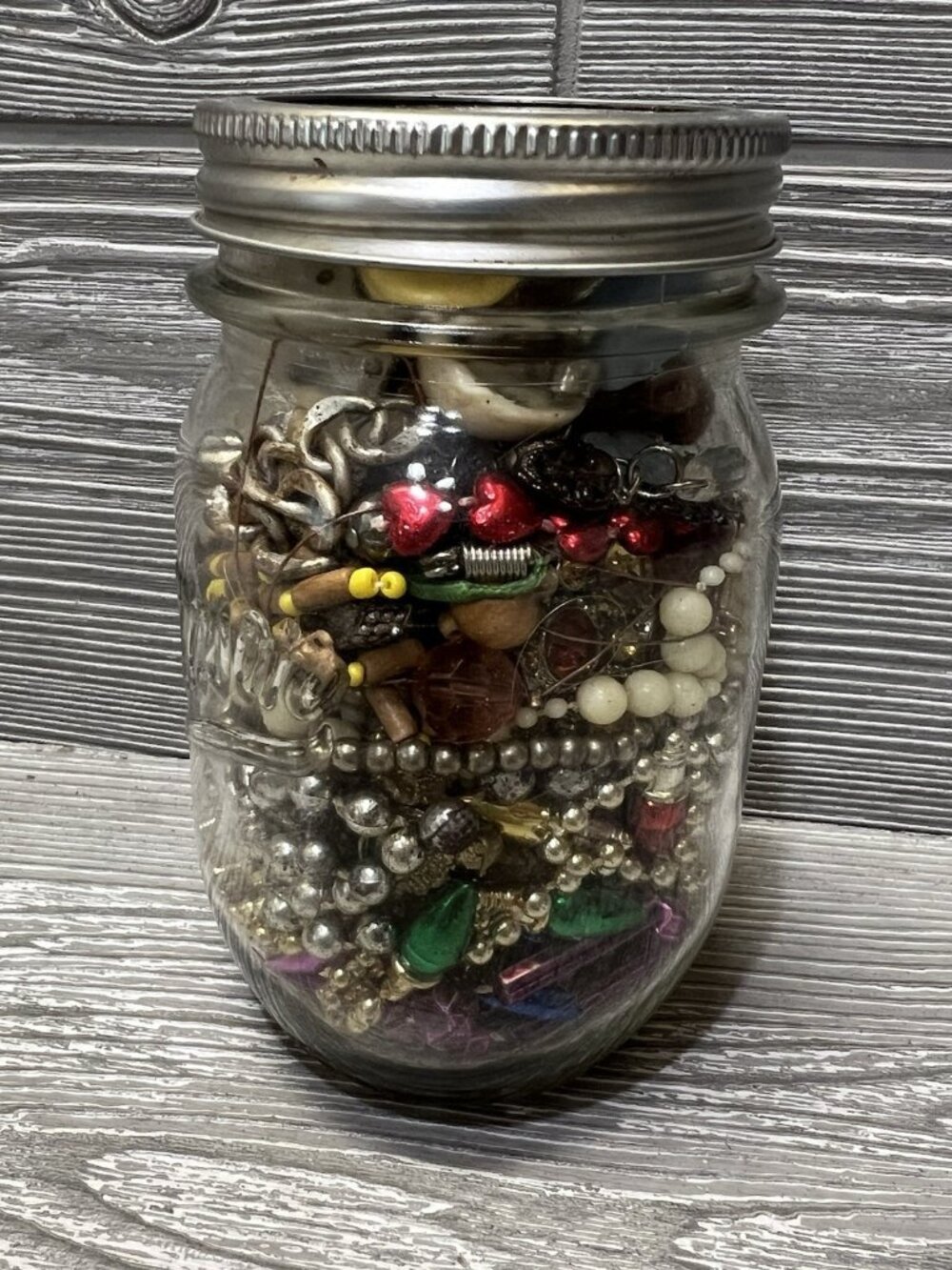 Bits and Pieces Crafting Junk Jewelry Making Decorative Vintage Jar READ